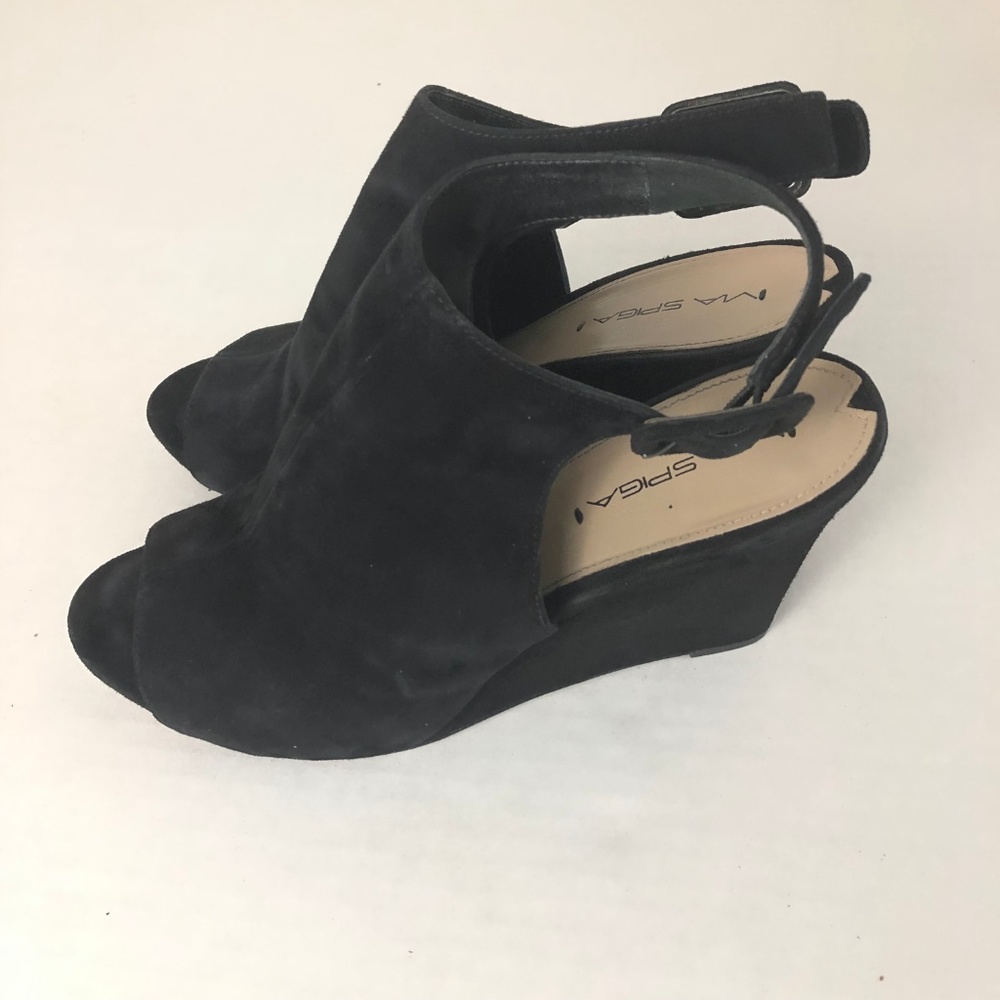 Via Spiga Jaffa Wedge Black Suede Heels Shoes - Picture 2 of 7